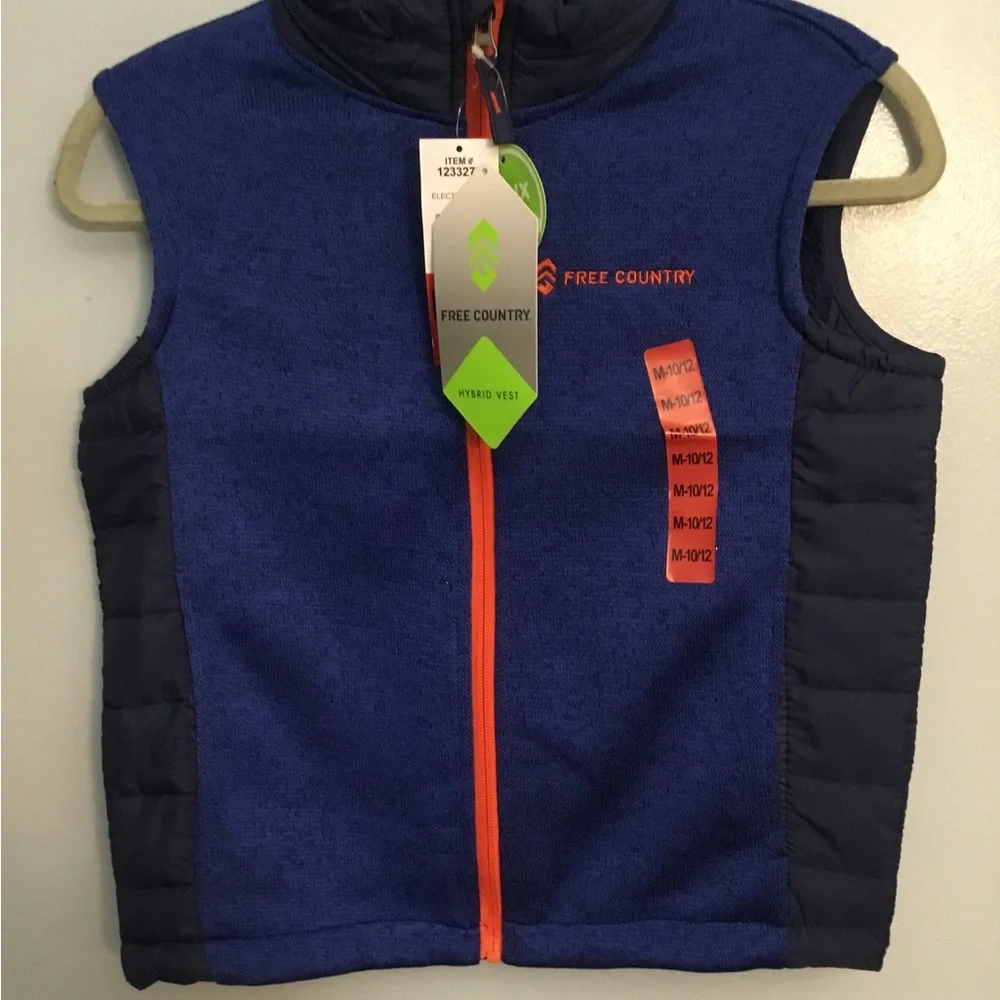 Free Country Blue and Black Vest with Orange Zipper